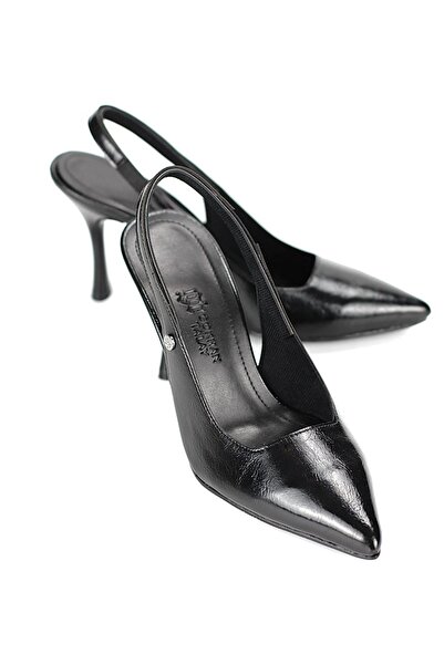 Gökhan Talay Lavender Flexible Soft Non-Slip Sole (8 cm) Black Patent Leather Open Elastic Women's Heeled Shoes