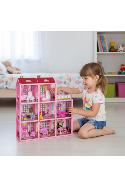 zola 3-level dollhouse, Zola, fully equipped, balcony, 8 rooms, plastic17x60x65 cm