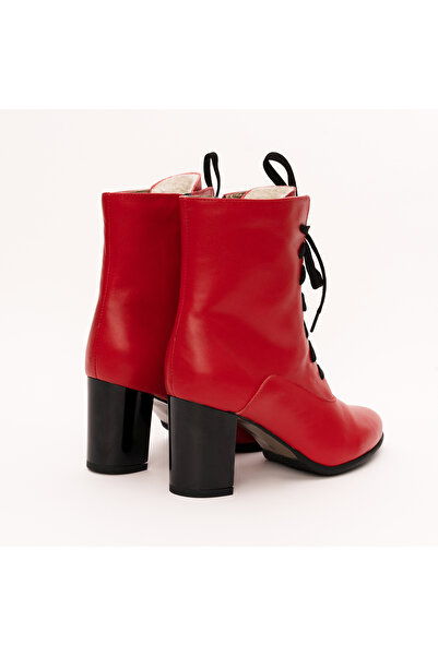 VAGAM Red Genuine Leather Ankle Boots with Heels