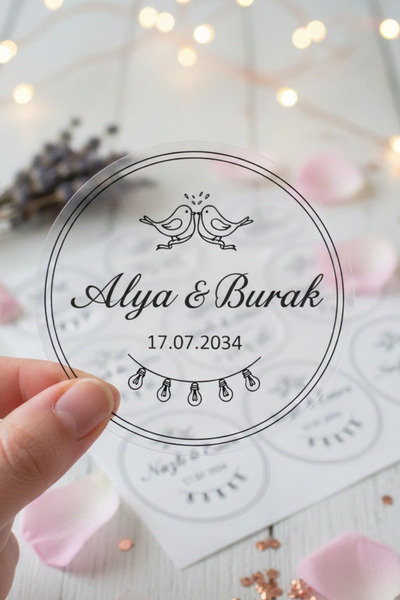 Efza gift 4x4 cm Şeffaf Yuvarlak Kişiye Özel Etiket – Nişan Kına Söz Düğün He...