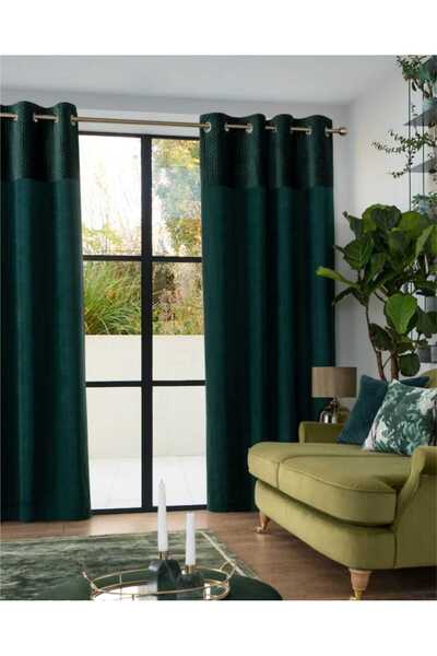 Evcimenhome Lined Thin Velvet Rustic Curtain with Eyelet Metal Rings by Hamizüm
