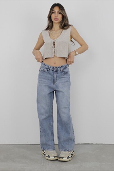 Suziş PANTALONI JEAN PALAZZO ALBASTRU DESCHIS CR8001