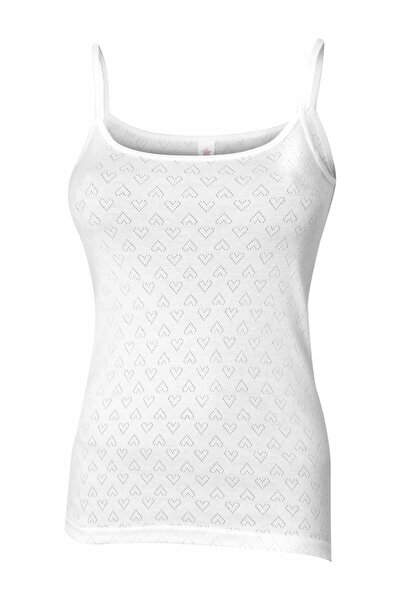 İki Yıldız Beyaz %100 pamuklu ip askılı termal kalpli delikli atlet