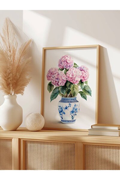 Patika Poster – Pembe Ortanca Vazoda | Çerçeveli Poster | Modern Duvar Dekoru...