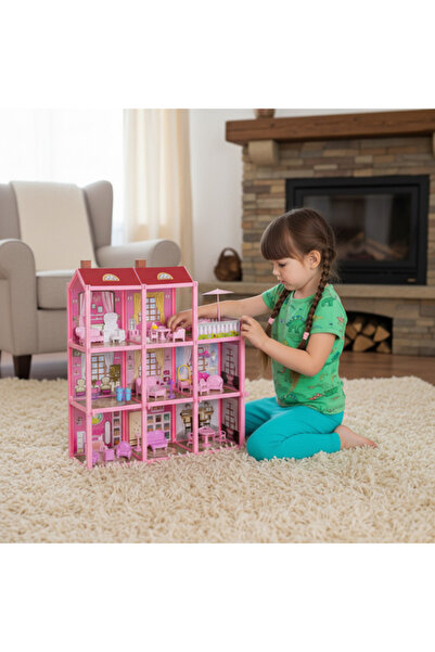 zola 3-level dollhouse, Zola, fully equipped, balcony, 8 rooms, plastic17x60x65 cm