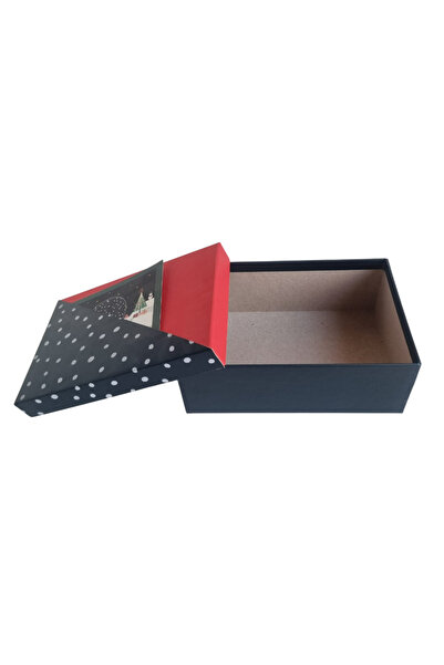 DODOMAR 14×20×8 cm Red and Black Polka Dot Rectangular Luxury Christmas Gift Box with Card Pocket