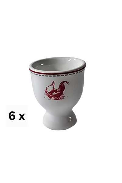 Cesiro Set of 6 egg cups, 6.5 cm, White decorated with red rooster