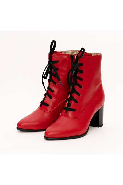 VAGAM Red Genuine Leather Ankle Boots with Heels