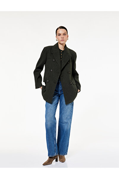 Koton X Sima Tarkan - Kısa Kaban Kaşe Uzun Kollu Cepli Kruvaze