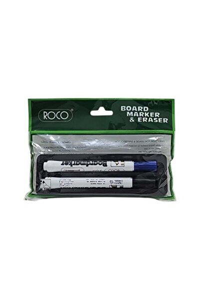 Roco Whiteboard Set – 2 Markers (Black + Blue) + Eraser