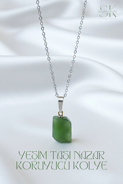 Sarıbel Kehribar Yeşim Taşı Nazar Koruyucu Kolye