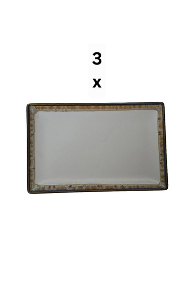 Cesiro Set 3 rectangular platters, 20×13, Matte white with brown rim