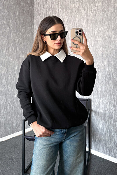 ModaPlaza Women's 3 Thread Inner Ribbed Crew Neck Sweat 21614