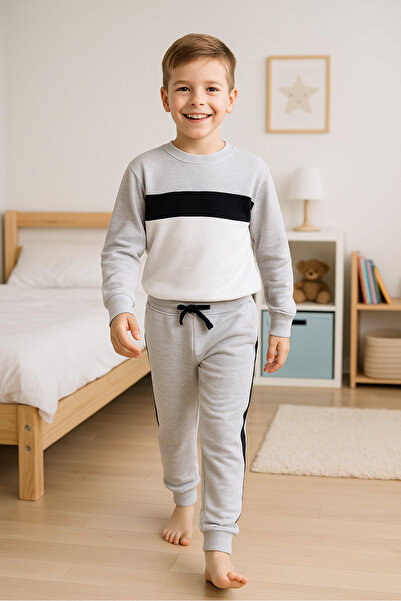 for you kids 3 Thread Non-Shardon Crew Neck Boys' Bottom and Top Set | Gray Melange