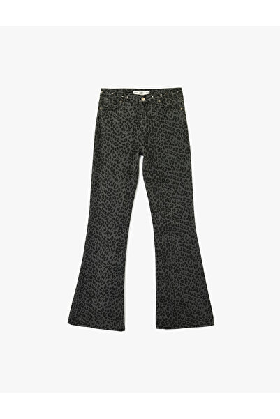 Koton X Sibil Çetinkaya - Flared Jean Pants with Leopard Pattern and Metal Accessories - Flare Jeans