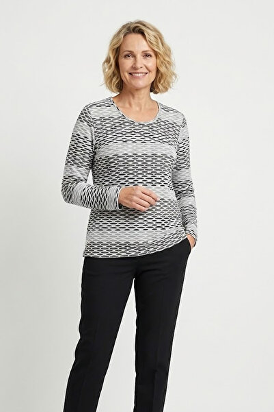 YXL COLLECTION Bluză pentru mamă cu mânecă lungă guler rotund cu model în dun...