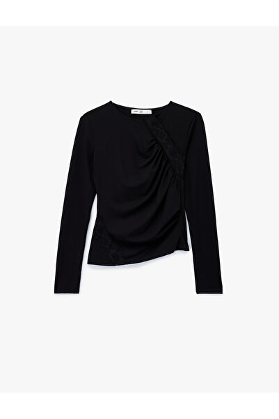 Koton Slim Fit Lace Detailed Draped Long Sleeve Blouse