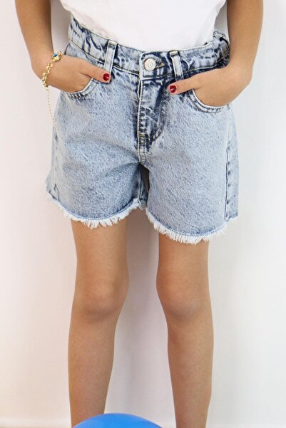 Breeze Pantaloni scurți pentru fete, blugi, cu buzunare, cu detaliu cu ciucuri, 5-9 ani, albastru deschis