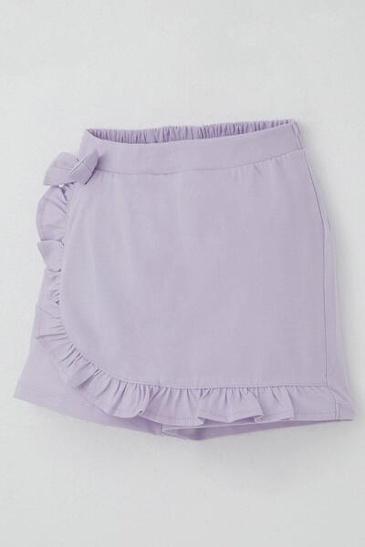 Breeze Girl's Shorts Skirt with Bow Accessories and Ruffles, Ages 6-10, Light Lilac