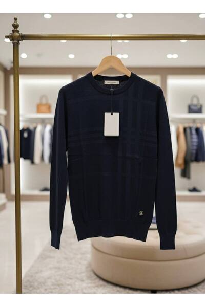 YusGos Women's Crew Neck Steel Knit Plaid Pattern High Quality Knitwear Sweater