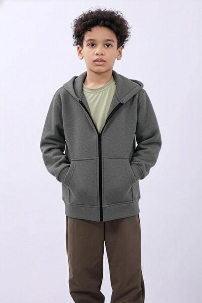Perendi Unisex Παιδική ζακέτα με με κουκούλα φερμουάρ – Άνθρακα Άνετο και κομψό καθημερινό μπλουζάκι