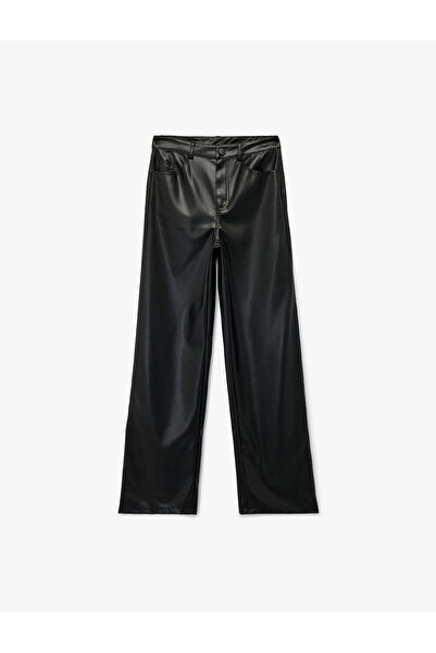 Koton Παντελόνι από συνθετικό δέρμα με ίσιο πόδι με τσέπες 6WAK40175PW