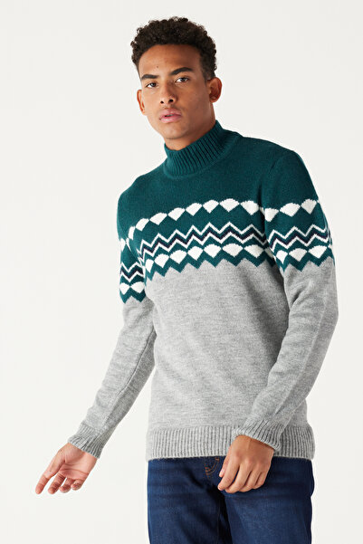 AC&Co / Altınyıldız Classics Нафтова сіра стандартна фіт нормальний крій напіврибальський комір шардоне м'яка текстура трикотажний светр