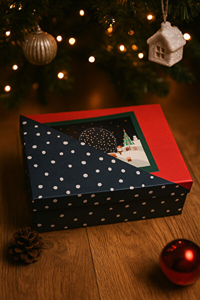 DODOMAR 14×20×8 cm Red and Black Polka Dot Rectangular Luxury Christmas Gift Box with Card Pocket