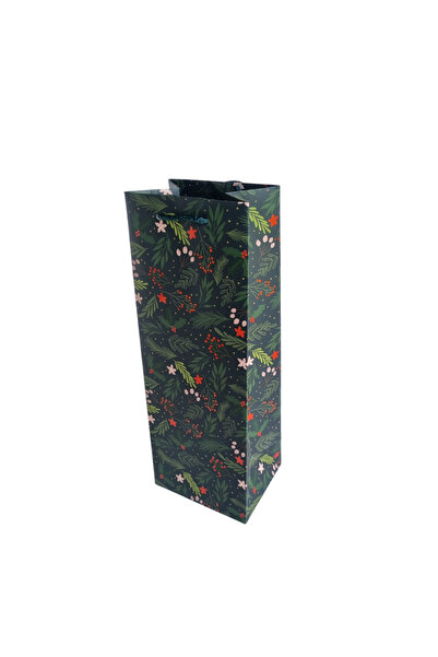DODOMAR 13×36×10 cm Bottle Luxury Christmas Gift Bottle Bag with Green Leaves and Pine Branches