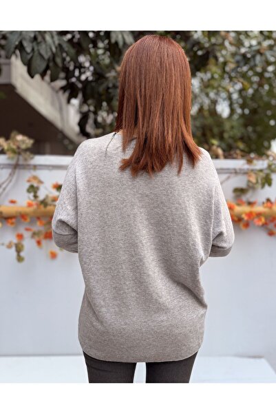 DenizEge Italian Leopard Print Round Neck Knitwear Gray