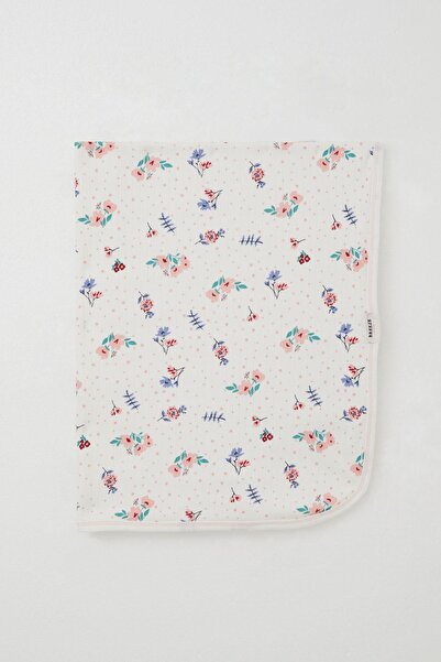 Breeze Newborn Baby Blanket Floral Pattern Polka Dot Detail Standard, Ecru