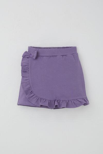 Breeze Girl's Shorts Skirt with Bow Accessories and Ruffles, Ages 6-10, Lilac