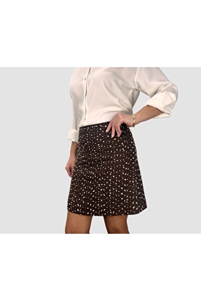 ABAS Tüvit Kumaş Kahverengi Mini Boy Çan Model Astarlı Etek