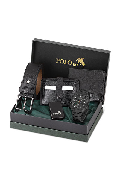 Polo Air Erkek Kol Saati Kemer Cüzdan Kartlık Çakmaklı Hediyelik Kutusunda Si...