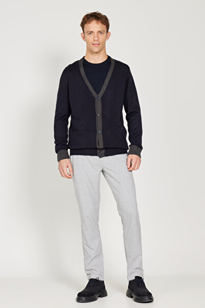 ALTINYILDIZ CLASSICS Μπλε ναυτικό-ανθρακί Πλεκτό Ζακέτα με κανονική εφαρμογή και λαιμόκοψη σε σχήμα V