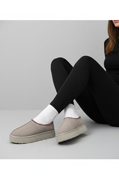 uway Papuci de damă din piele intoarsa, cu talpa groasa, cu talpa inchisa, pe...