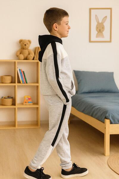 for you kids 3 Thread Shardonless K Hooded Lower Upper Boy's Suit | Gray Melange
