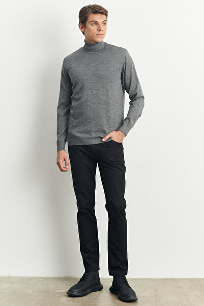 ALTINYILDIZ CLASSICS Gray Melange Standard Fit Regular Cut Full Turtleneck Wool Knit Sweater