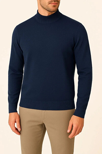 GökTR Men's Half Turtleneck Knitwear Sweater Soft Textured Cotton Fine Weaving, Long Sleeve Casual Regular Fit