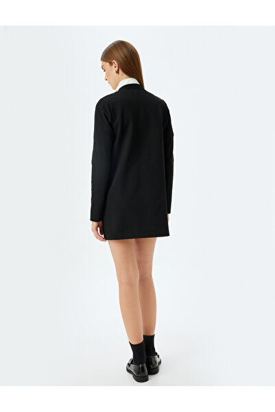 Koton Long Sleeve Shirt Collar Gold Button Detailed Mini Dress