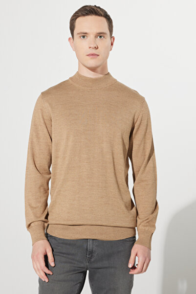 ALTINYILDIZ CLASSICS Mink Standard Fit Regular Cut Half Turtleneck Wool Knit Sweater
