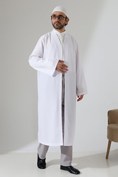 ihvan online Ανδρικό φόρεμα προσευχής με γιακά μπουφάν και τσέπες, λευκό - (Sfa)