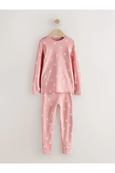 Next Baby 100% Organic Cotton Pink/White Star Patterned Long Sleeve 3-Piece Bottom Top Pajama Set Alyan3044