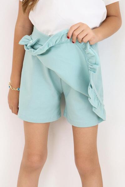 Breeze Κοριτσίστικο σορτς φούστα με αξεσουάρ φιόγκο και βολάν 6-10 ετών, νεροπράσινο