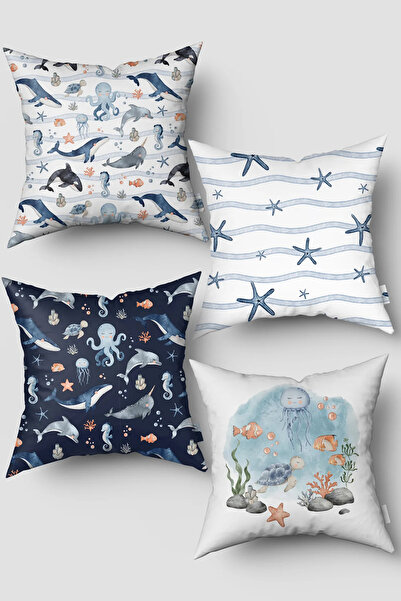 Bebemotto Ocean Set, 4-Piece, Double-Sided, Imported Velvet Fabric, Throw Pil...