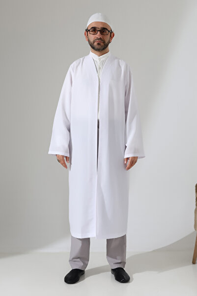 ihvan online Ανδρικό φόρεμα προσευχής με γιακά μπουφάν και τσέπες, λευκό - (Sfa)