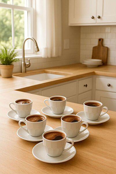 SİHİRLİ AYAKLAR 6-Person Porcelain Turkish Coffee Cup Set (2X3 Boxes) Gift Dowry Set Modern Design 80ml