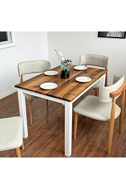 vornom Beyaz Ayaklı Masif Ceviz Yemek Masası - Oturma Odası / Yemek Odası İçin