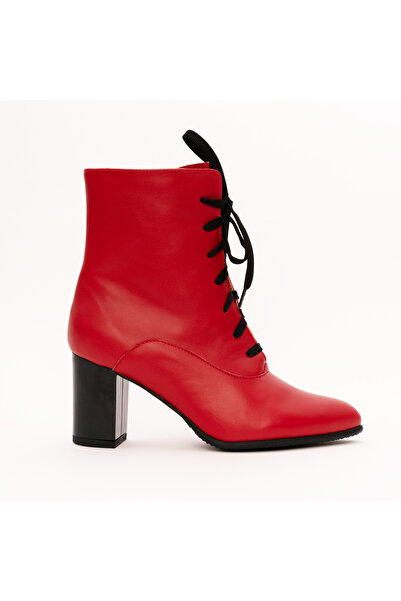 VAGAM Red Genuine Leather Ankle Boots with Heels