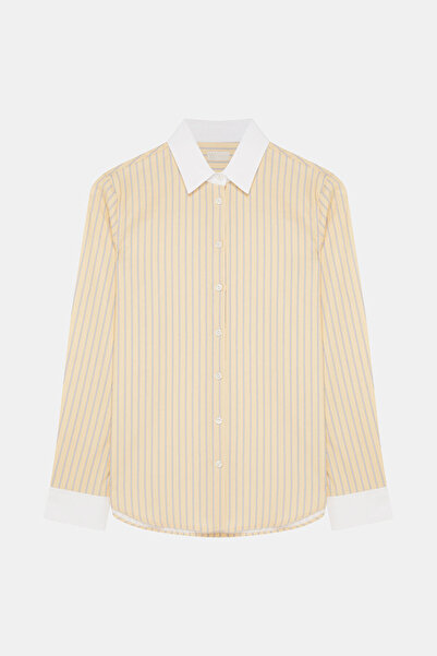 W Collection Yellow Striped Shirt with Garnish Detail